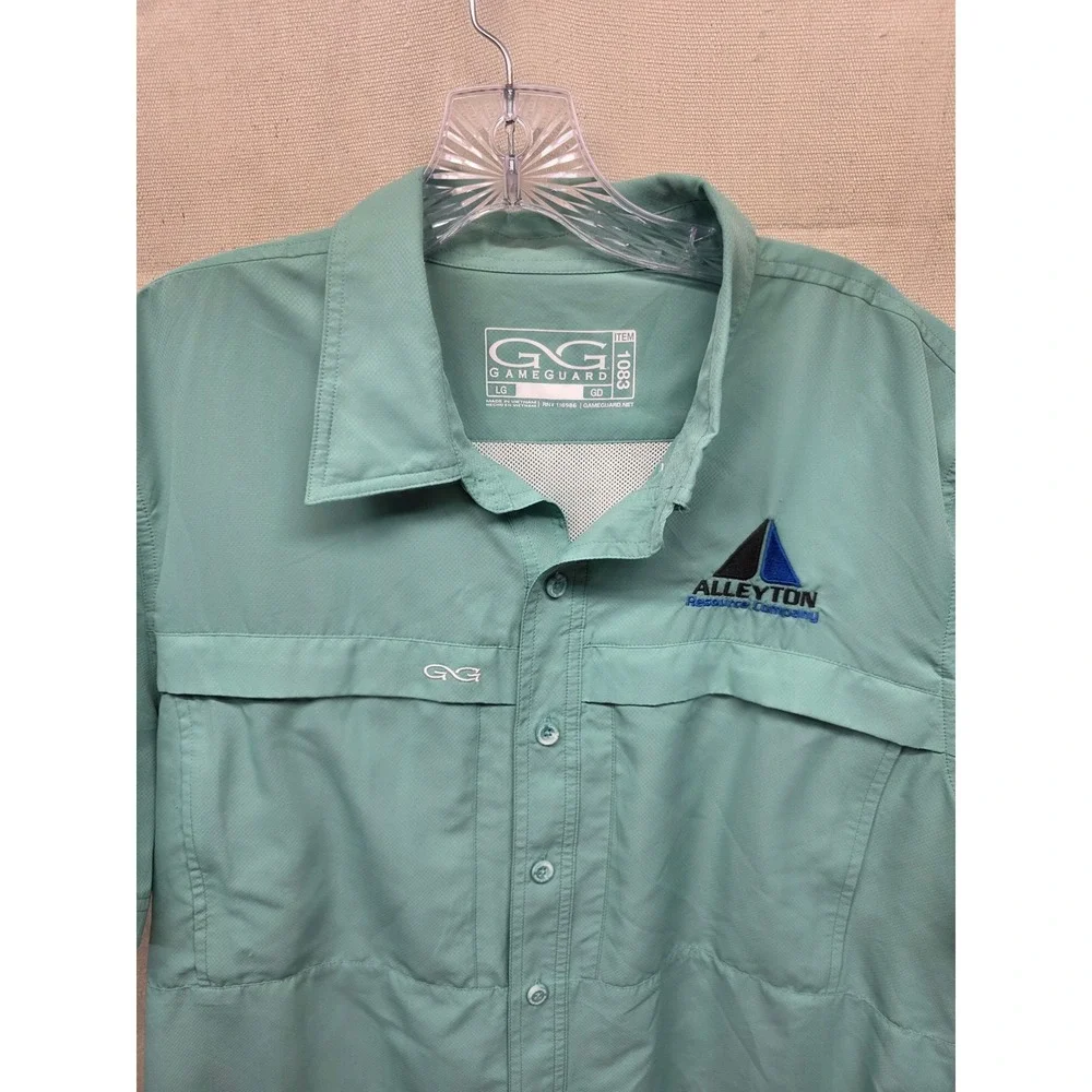 GameGuard Mens Short Sleeve Fishing Shirt Seafoam Green Alleyton Logo Large 1083